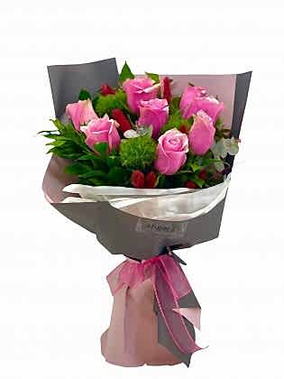 Pinker Bouquet - 9 İthal Pembe Gül 