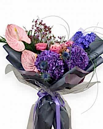 Amethyst Blush – Anthurium & Hydrangea Bouquet